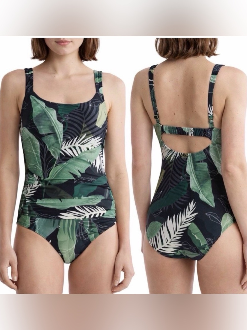 Jantzen Black & Green Tropical Leaf One-Piece Swimsuit